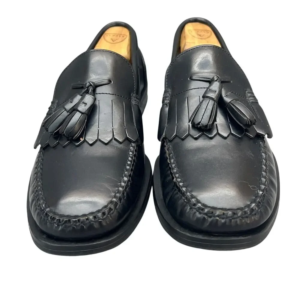 Bass Courier Vintage Classic Black Leather Kiltie Tassel Dress Loafers Men 9